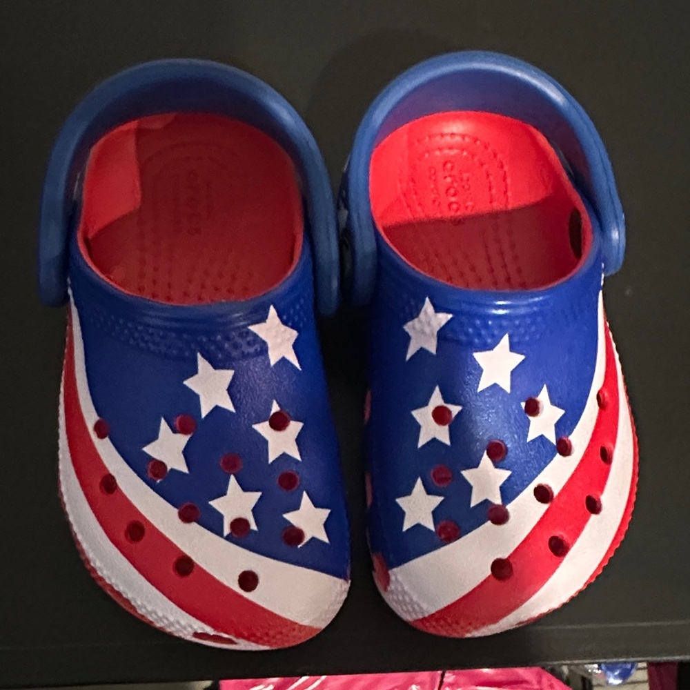 CROCS Kids' American Flag Water Clogs in Blue, Red, White
